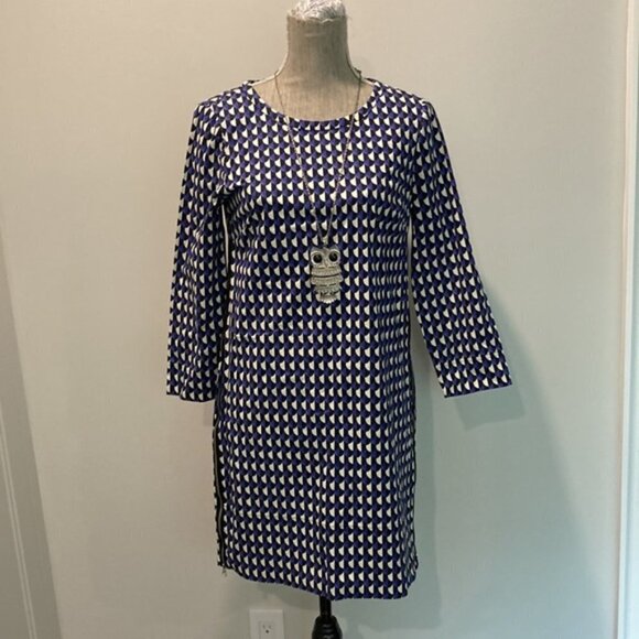 J Crew Blue Print Sleeve Midi Dress medium - Picture 5 of 13